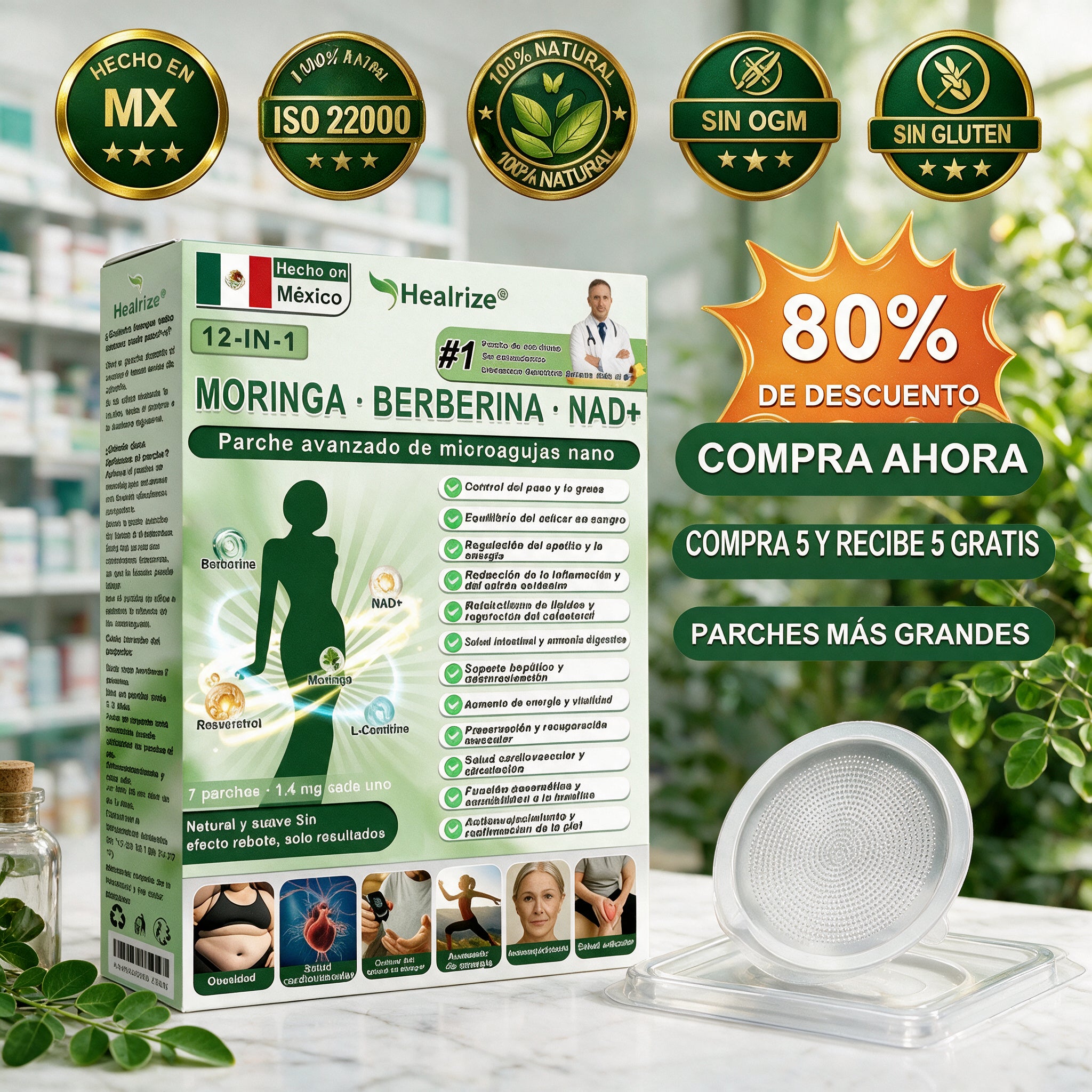 Official Store | Healrize® Moringa · Berberine × NAD+ 12-in-1 Advanced Nano Microneedle Patch 🇲🇽 (Just once a day, visible changes in 7 days)