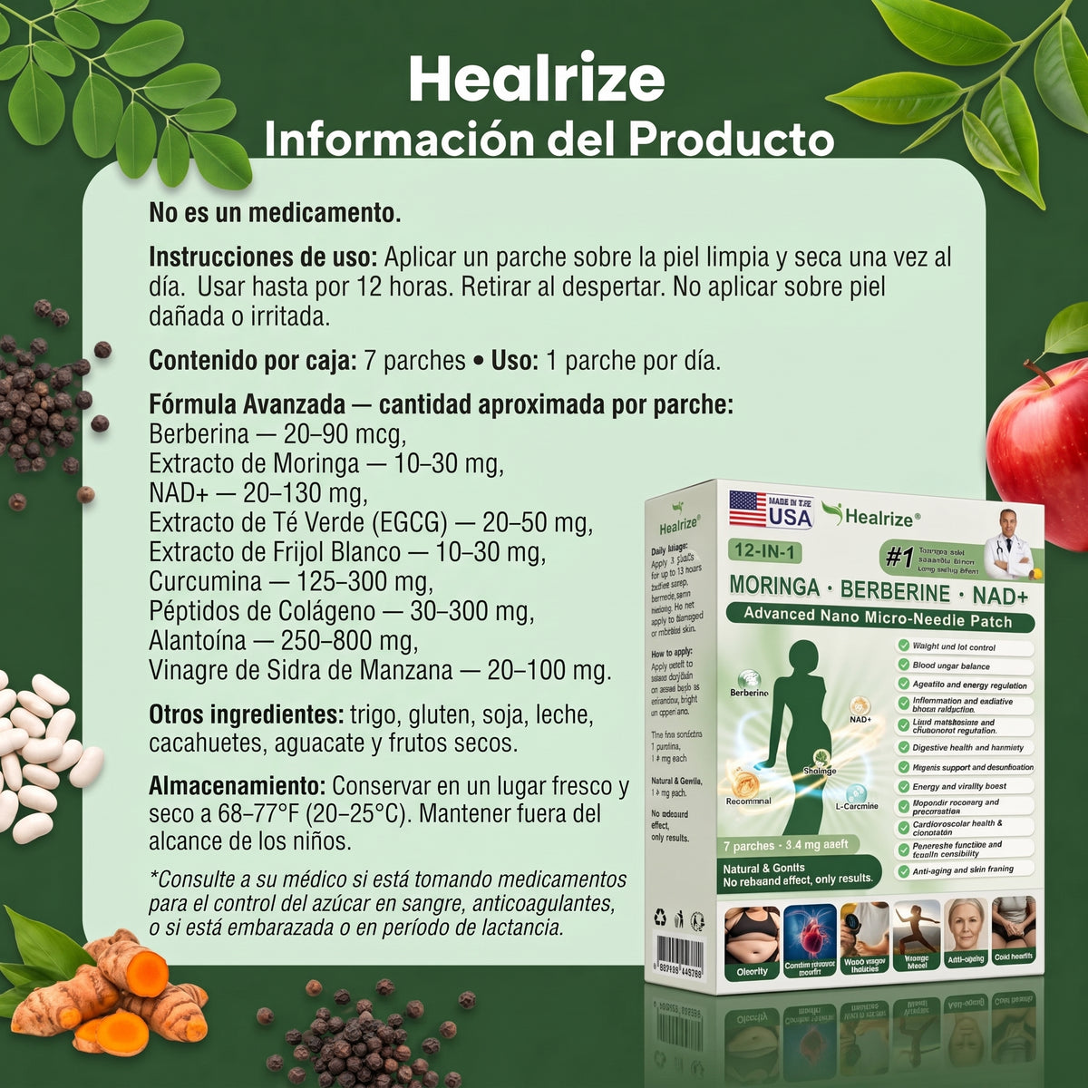 Official Store | Healrize® 2026 12-in-1 Slimming Patch with Moringa & Berberine × NAD+usa (Controls appetite, regulates blood sugar, prevents diabetes, and melts away sagging skin while you sleep)